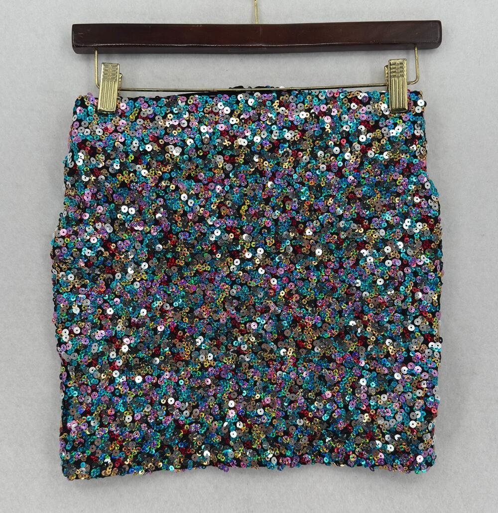 Dress the Population Multicolor Rainbow Confetti Sequin Mini Skirt Sz S